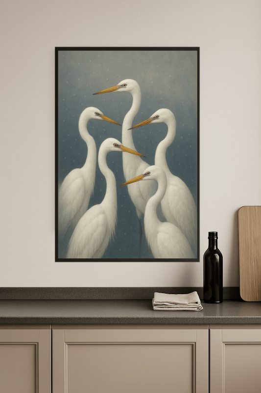 Elegancka Sztuka Białych Czapli - CasaNookDecor