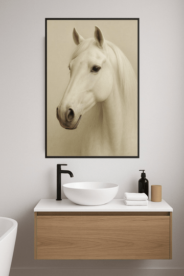 Elegancki Portret Białego Konia - CasaNookDecor
