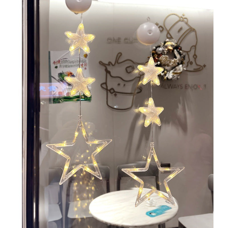 Christmas 3pcs LED Light Star Xmas Tree Hanging Sucker Lamp Window Ornaments Decoration For Home Xmas Navidad New Year Decor Christmas Decorations