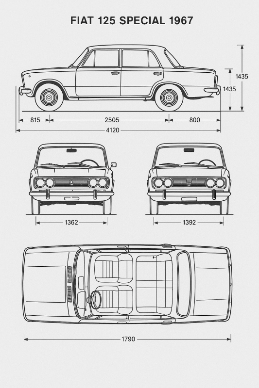 Fiat 125 Special 1967 Plan Techniczny - CasaNookDecor