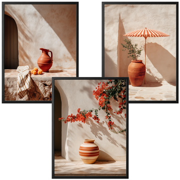 Letni taras terracotta — zestaw 3 plakatów śródziemnomorskich – plakat na ścianę