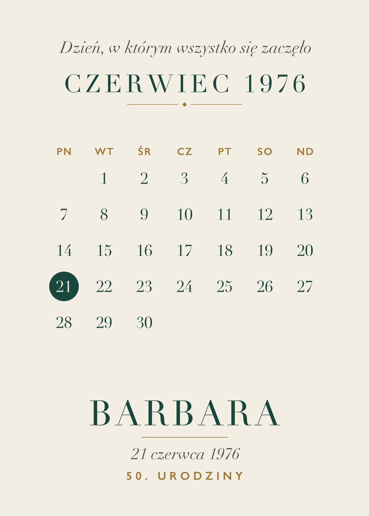 Plakat na urodziny z kalendarzem, przykładowy plakat