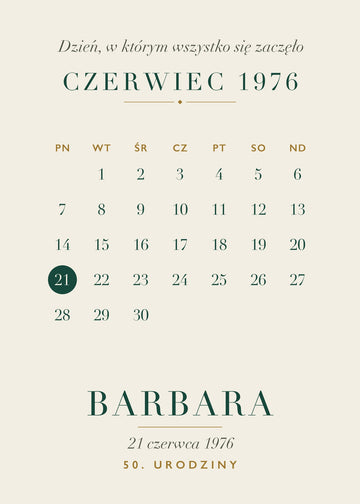Plakat na urodziny z kalendarzem, przykładowy plakat