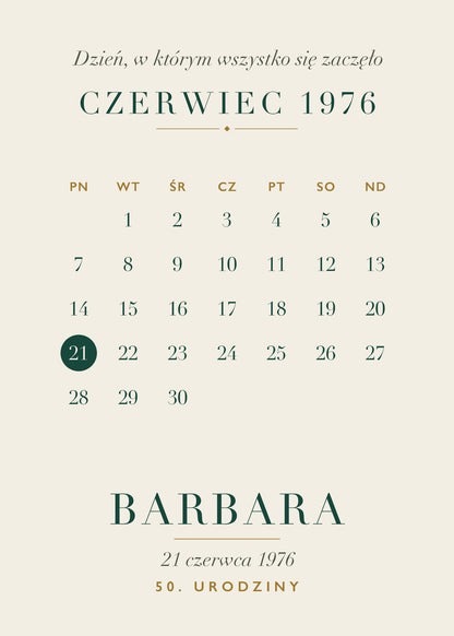 Plakat na urodziny z kalendarzem, przykładowy plakat