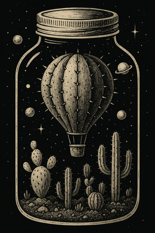 Ilustracja Balonu Na Gorące Powietrze Z Kaktusem - CasaNookDecor