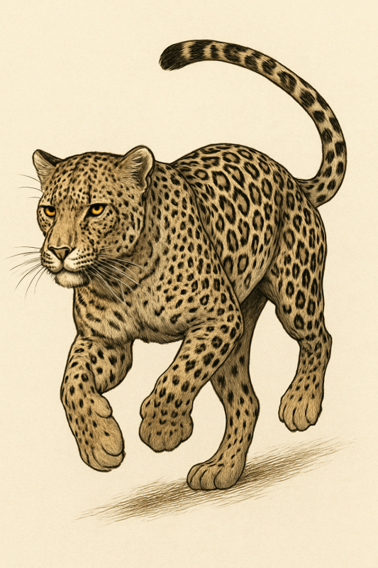 Ilustracja biegnącego lamparta - CasaNookDecor