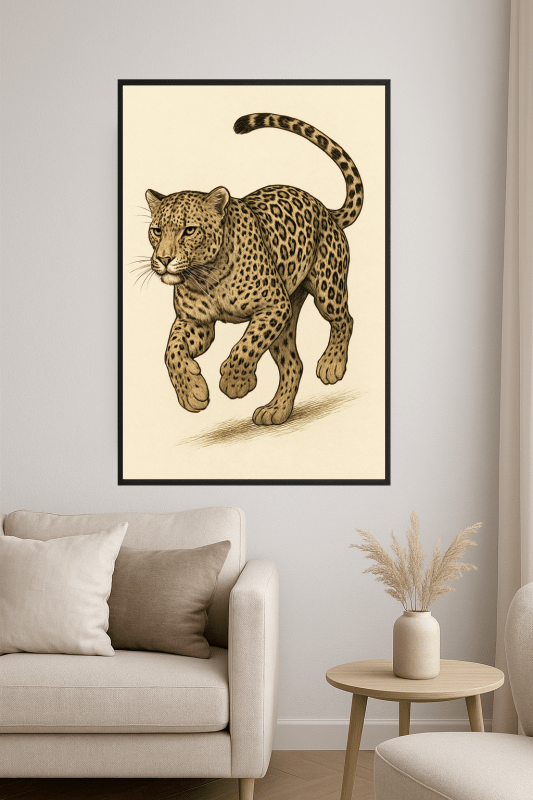 Ilustracja biegnącego lamparta - CasaNookDecor