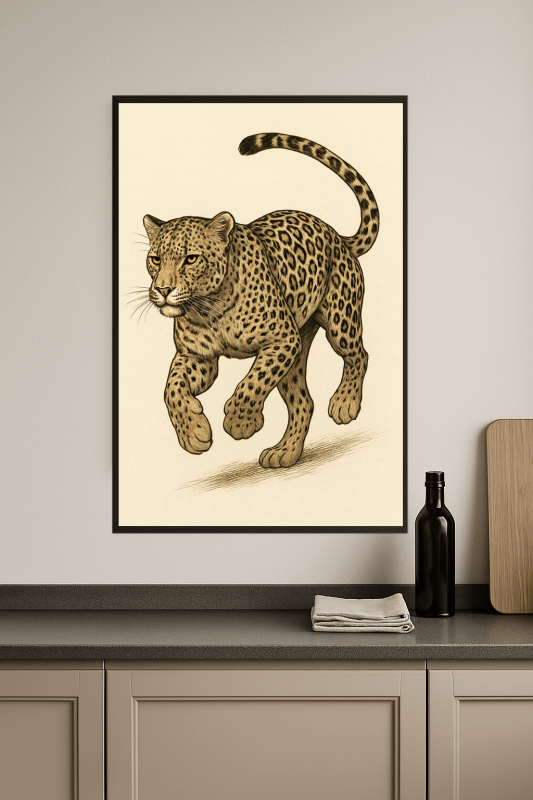 Ilustracja biegnącego lamparta - CasaNookDecor
