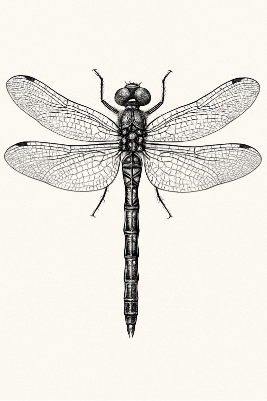 Ilustracja Czarno - Białej Ważki - CasaNookDecor