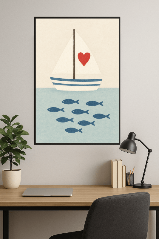 Ilustracja Żaglówki i Ryb - CasaNookDecor