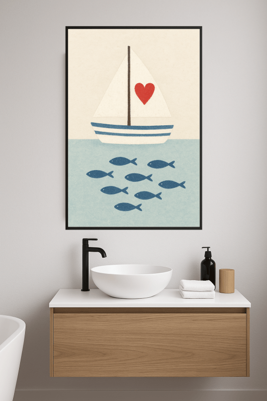 Ilustracja Żaglówki i Ryb - CasaNookDecor