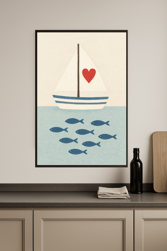 Ilustracja Żaglówki i Ryb - CasaNookDecor