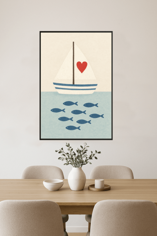 Ilustracja Żaglówki i Ryb - CasaNookDecor