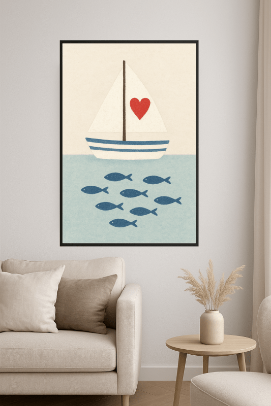 Ilustracja Żaglówki i Ryb - CasaNookDecor