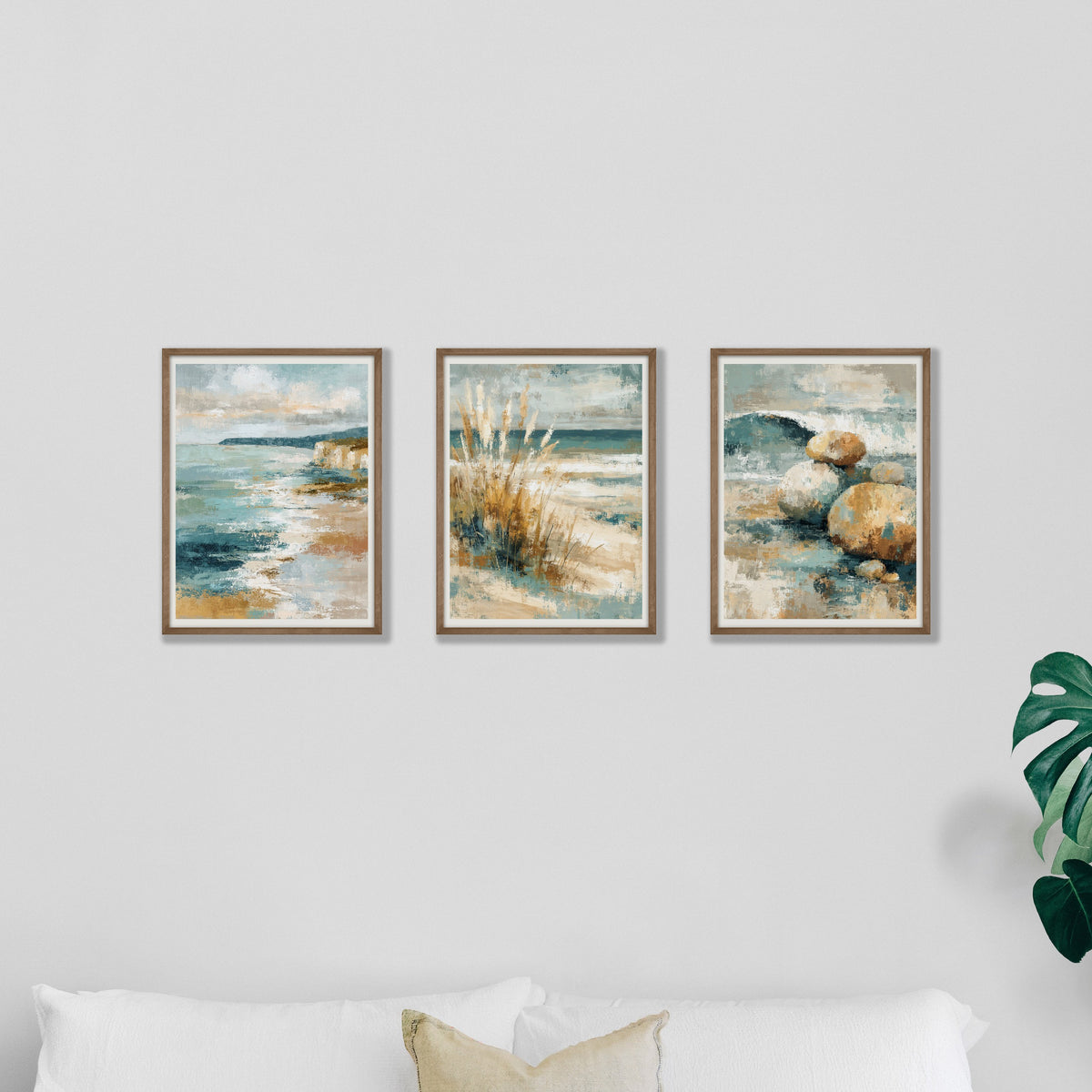 Soft Coastal II — Zestaw 3 Plakaty: zbliżenie, nad łóżkiem w sypialni
