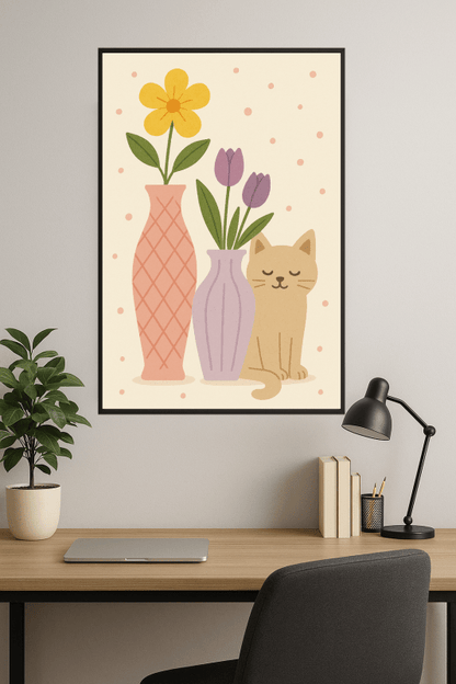 Kolorowe Wazy Z Kwiatami I Kotem - CasaNookDecor