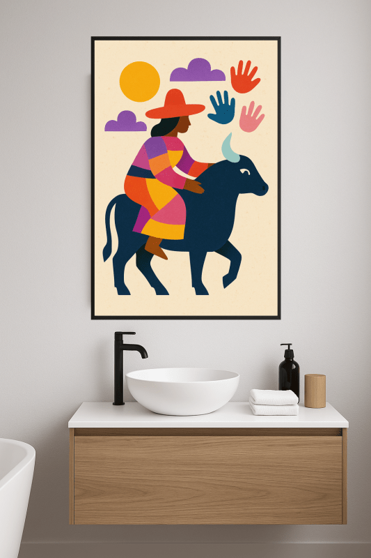 Kolorowy Jeździec Na Byku - CasaNookDecor