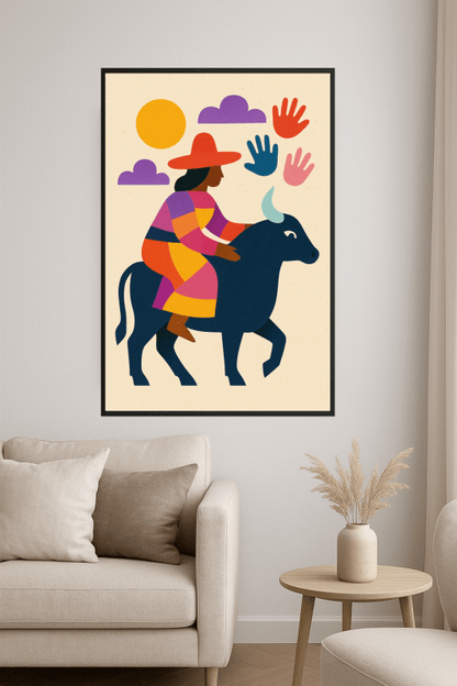 Kolorowy Jeździec Na Byku - CasaNookDecor