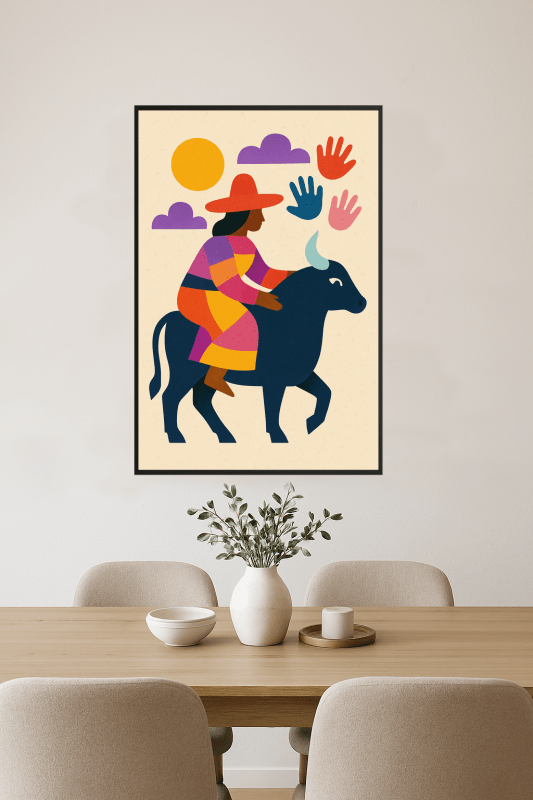Kolorowy Jeździec Na Byku - CasaNookDecor