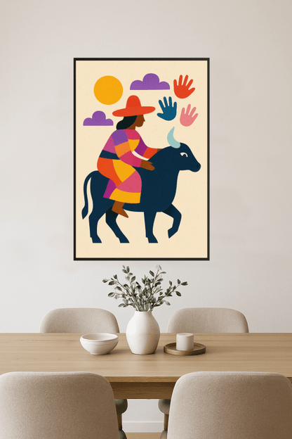 Kolorowy Jeździec Na Byku - CasaNookDecor