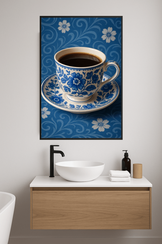 Kwiatowy Niebieski Porcelanowy Kubek do Kawy - CasaNookDecor