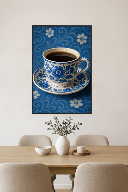 Kwiatowy Niebieski Porcelanowy Kubek do Kawy - CasaNookDecor