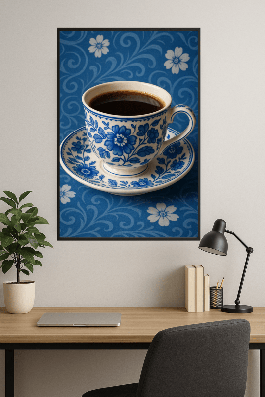 Kwiatowy Niebieski Porcelanowy Kubek do Kawy - CasaNookDecor