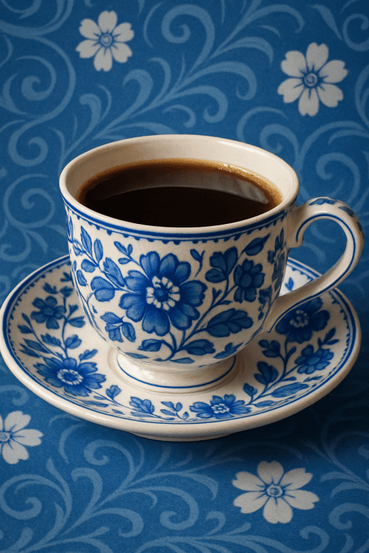 Kwiatowy Niebieski Porcelanowy Kubek do Kawy - CasaNookDecor