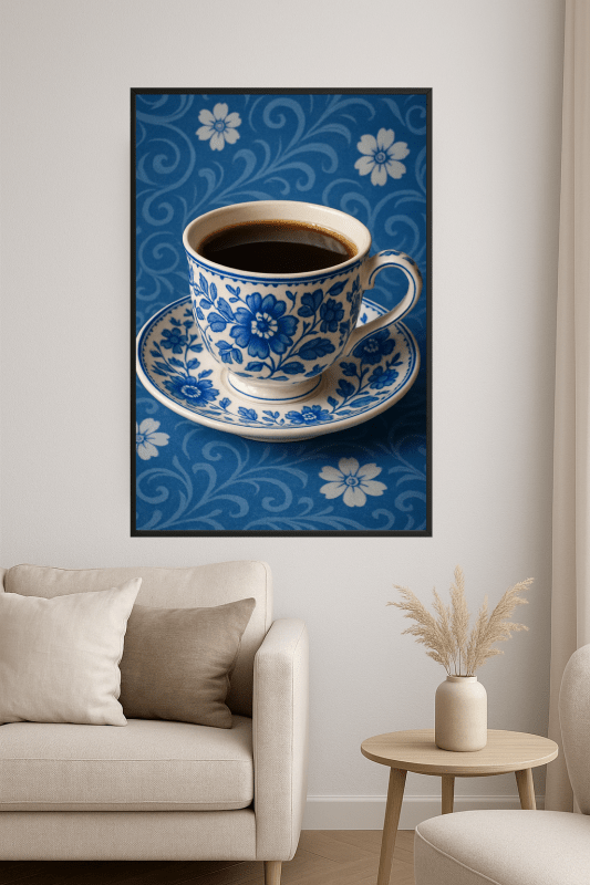 Kwiatowy Niebieski Porcelanowy Kubek do Kawy - CasaNookDecor