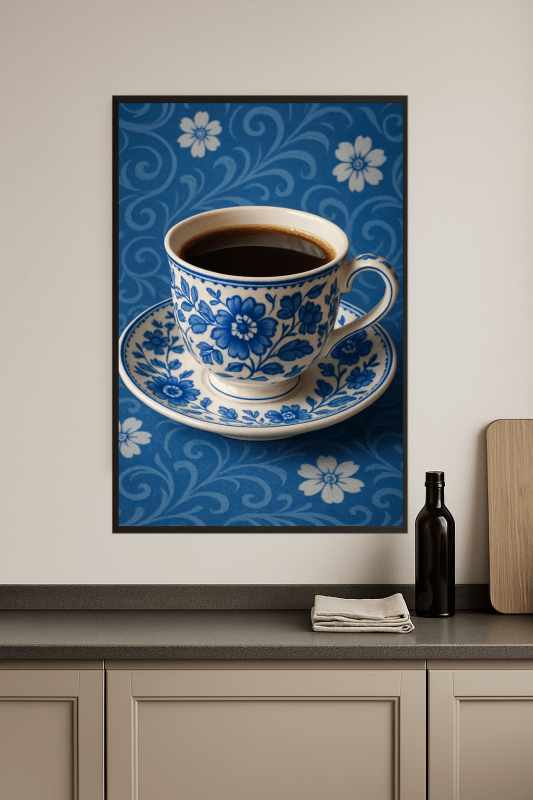 Kwiatowy Niebieski Porcelanowy Kubek do Kawy - CasaNookDecor
