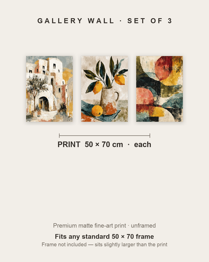 Mediterranean set of 3 — each print 50 x 70 cm, unframed