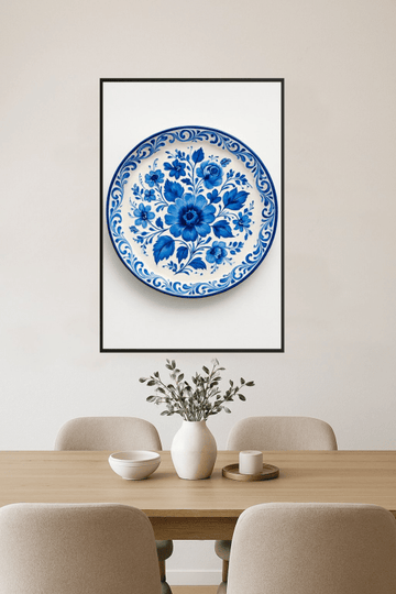 Niebieski Wzór Kwiatowy Talerz - CasaNookDecor