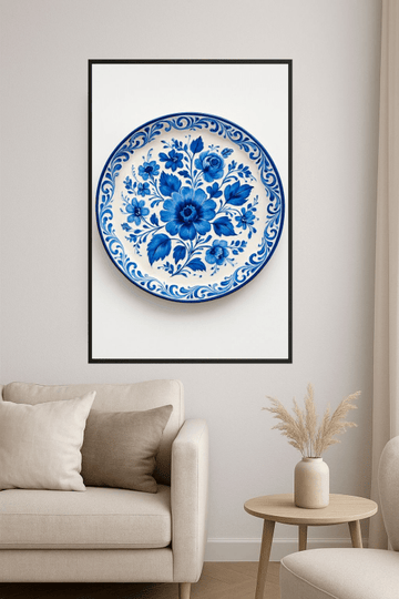 Niebieski Wzór Kwiatowy Talerz - CasaNookDecor