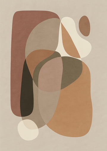 Nowoczesna Abstrakcja w Stylu Mid - Century – Obraz Dekoracyjny w Beżach i Brązach - CasaNookDecor