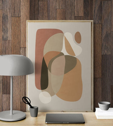 Nowoczesna Abstrakcja w Stylu Mid - Century – Obraz Dekoracyjny w Beżach i Brązach - CasaNookDecor