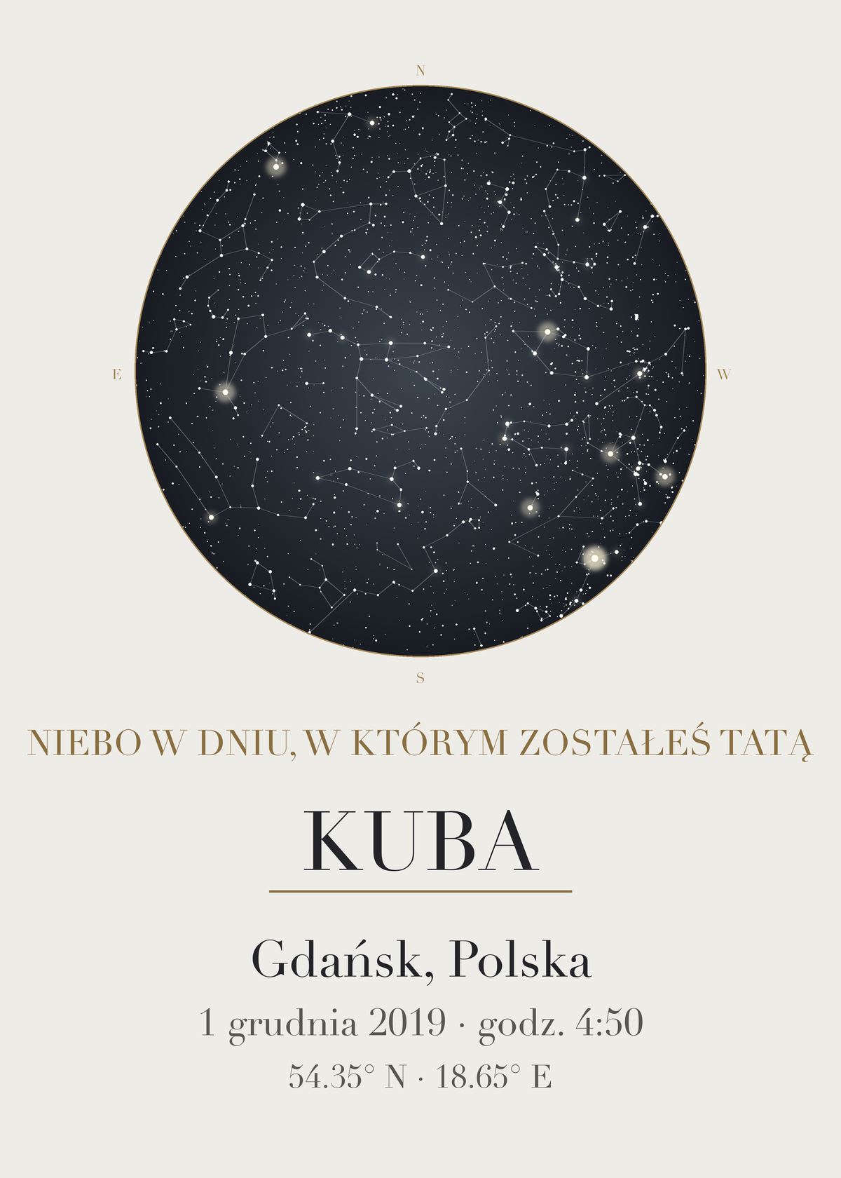 Mapa Nieba dla taty, przykład personalizacji z innymi imionami i datą