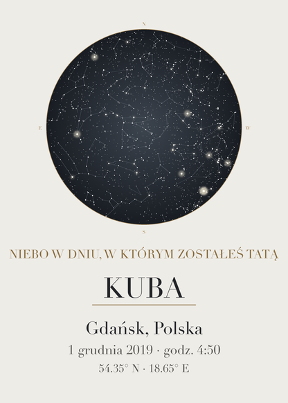 Mapa Nieba dla taty, przykład personalizacji z innymi imionami i datą
