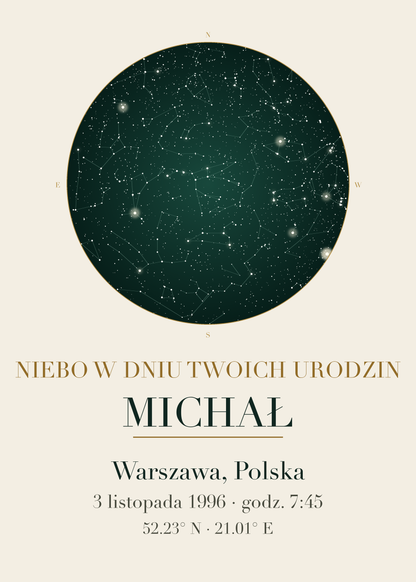 Mapa Nieba na urodziny, przykład personalizacji z innymi imionami i datą
