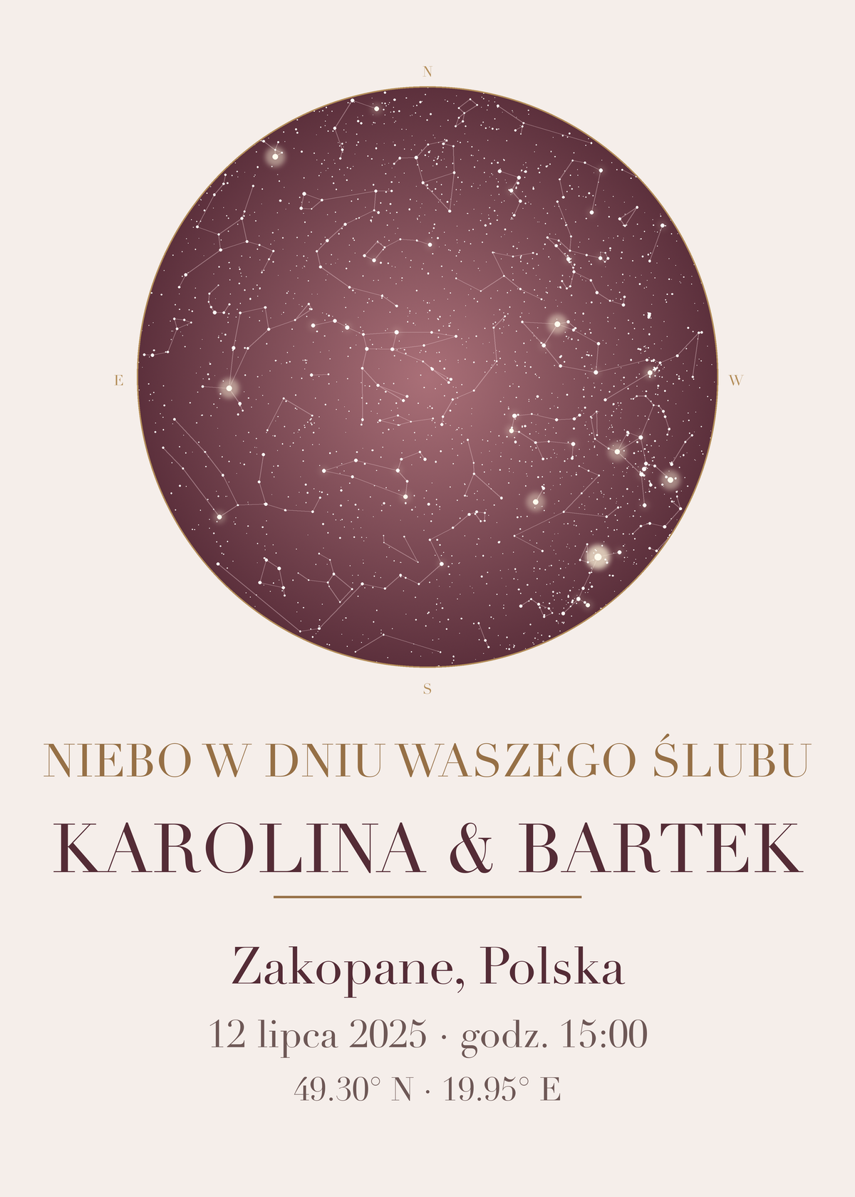 Mapa Nieba na prezent ślubny, kolejny przykład personalizacji – plakat na ścianę