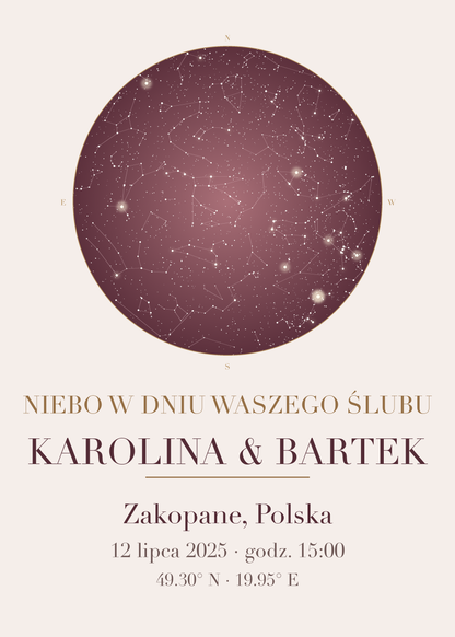 Mapa Nieba na prezent ślubny, kolejny przykład personalizacji