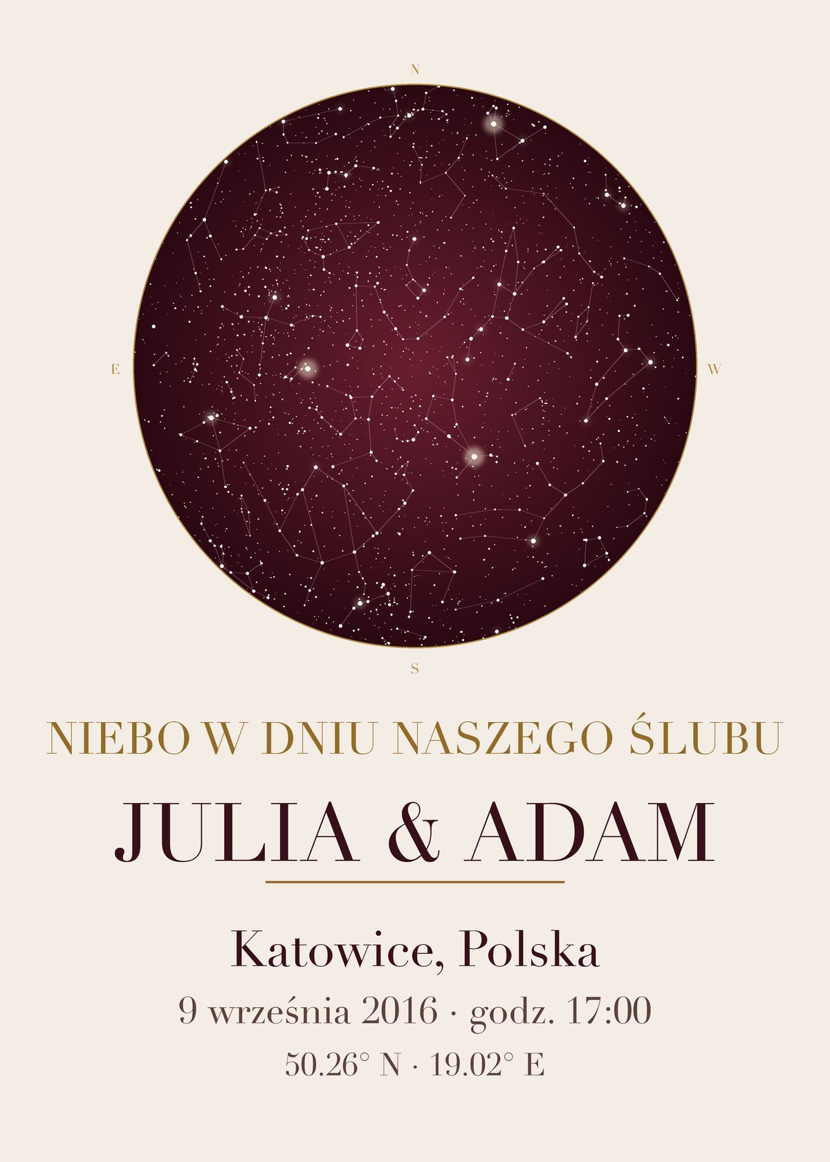 Mapa Nieba na rocznicę ślubu, kolejny przykład personalizacji – plakat na ścianę