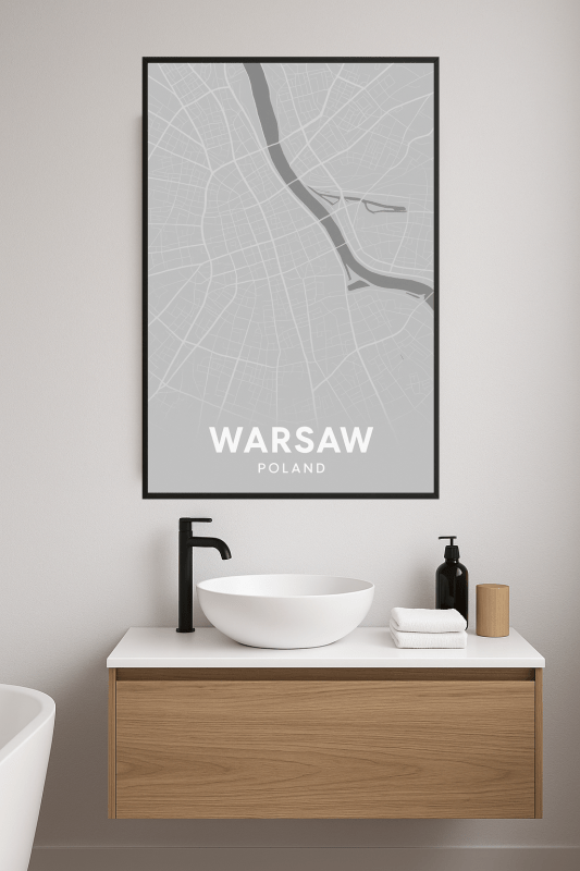 Plakat Artystyczny Mapy Warszawy - CasaNookDecor
