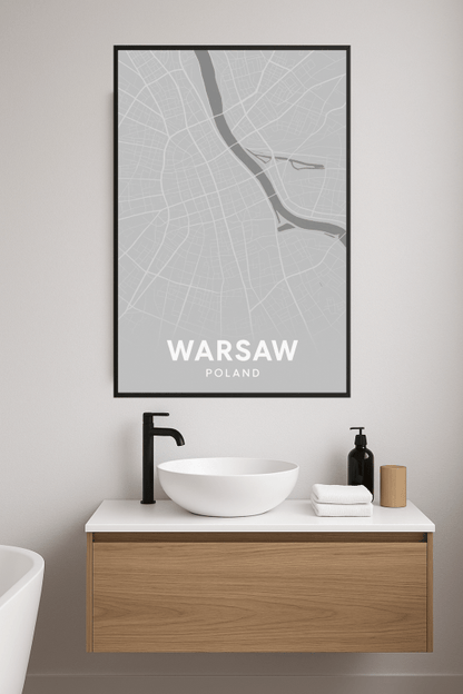 Plakat Artystyczny Mapy Warszawy - CasaNookDecor