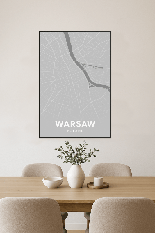 Plakat Artystyczny Mapy Warszawy - CasaNookDecor