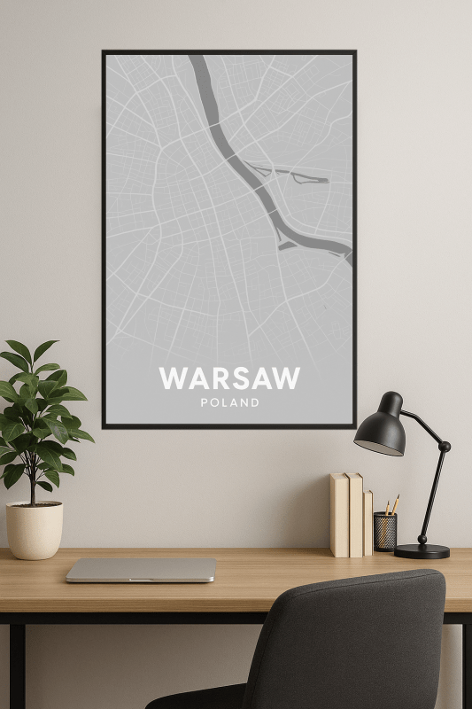 Plakat Artystyczny Mapy Warszawy - CasaNookDecor