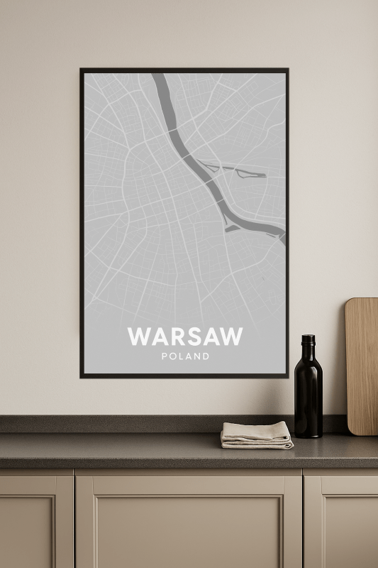 Plakat Artystyczny Mapy Warszawy - CasaNookDecor