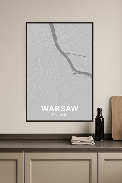 Plakat Artystyczny Mapy Warszawy - CasaNookDecor