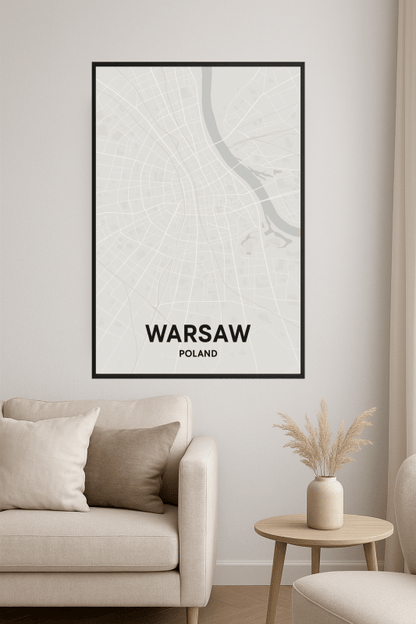 Plakat Artystyczny Mapy Warszawy - CasaNookDecor