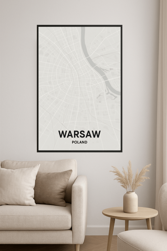 Plakat Artystyczny Mapy Warszawy - CasaNookDecor