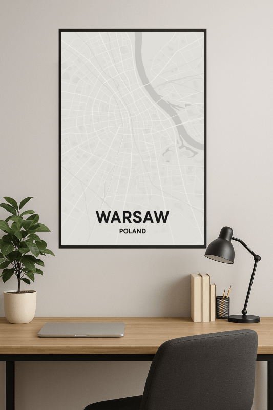 Plakat Artystyczny Mapy Warszawy - CasaNookDecor